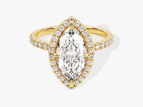 Marquise Halo Moissanite Engagement Ring with Pave Set Side Stones (2.00 CT)