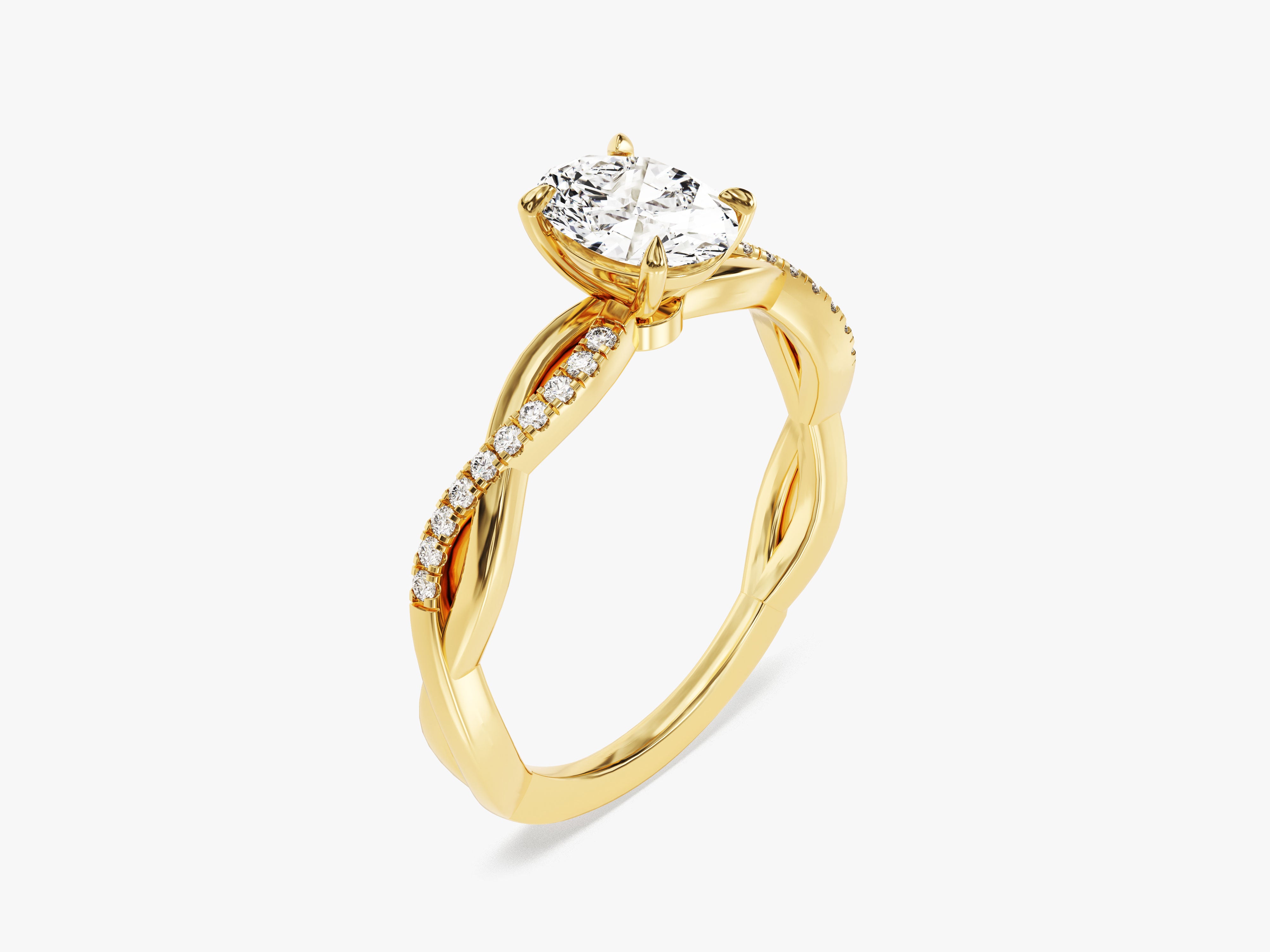 Gold diamond engagement ring with twisted band