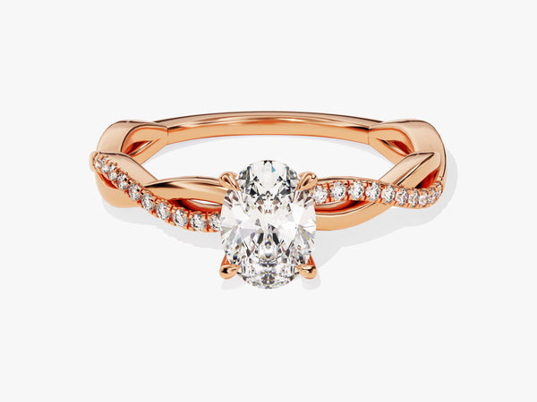 Rose gold oval diamond engagement ring with twisted band