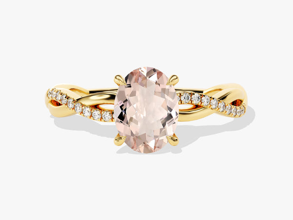 Twisted Oval Cut Peach Morganite Engagement Ring with Sidestones