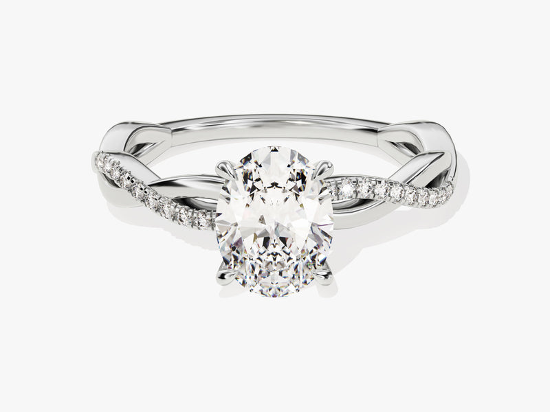 Oval Twisted Moissanite Engagement Ring with Pave Set Side Stones (1.50 CT)