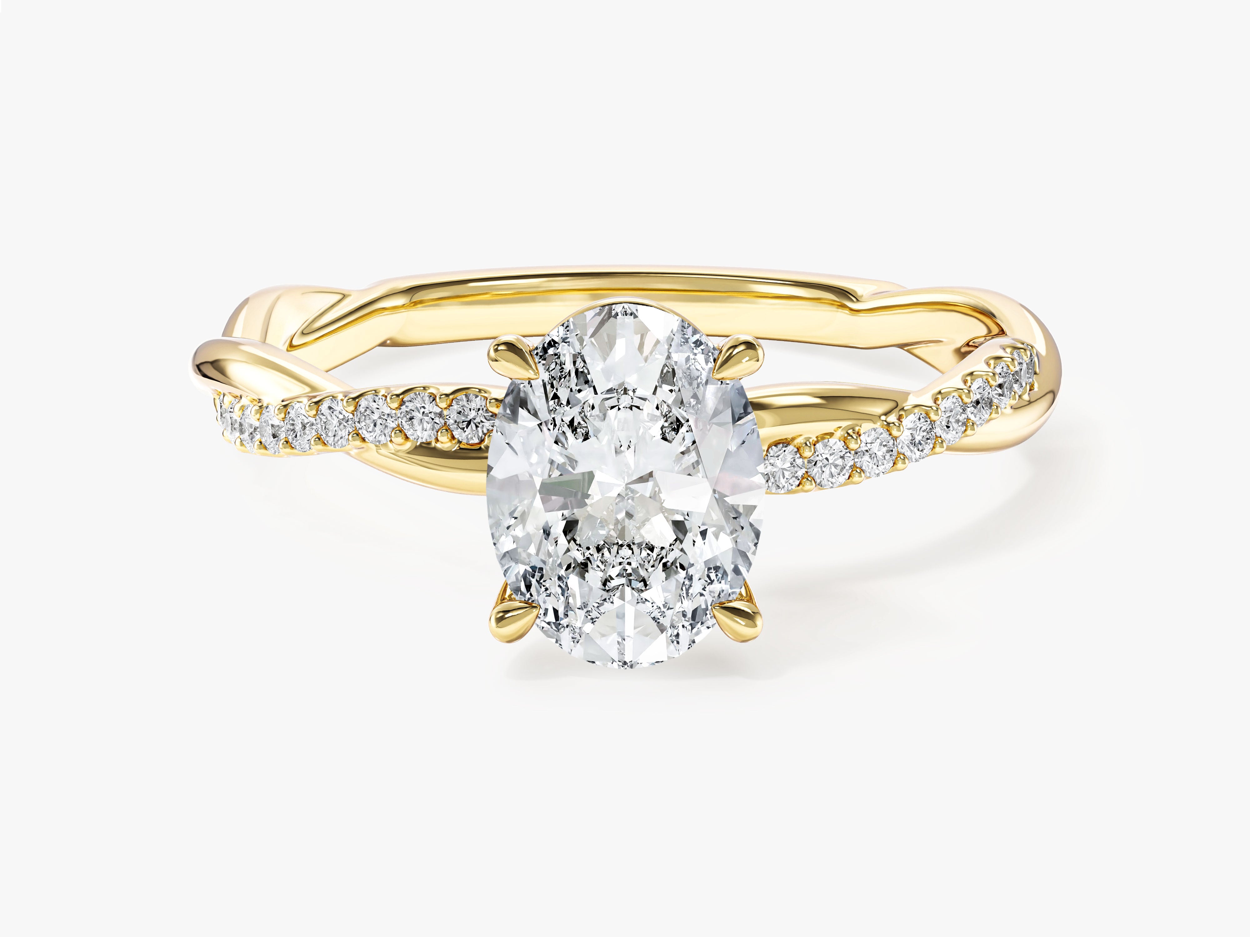 Oval Twisted Moissanite Engagement Ring with Pave Set Side Stones (1.50 CT)