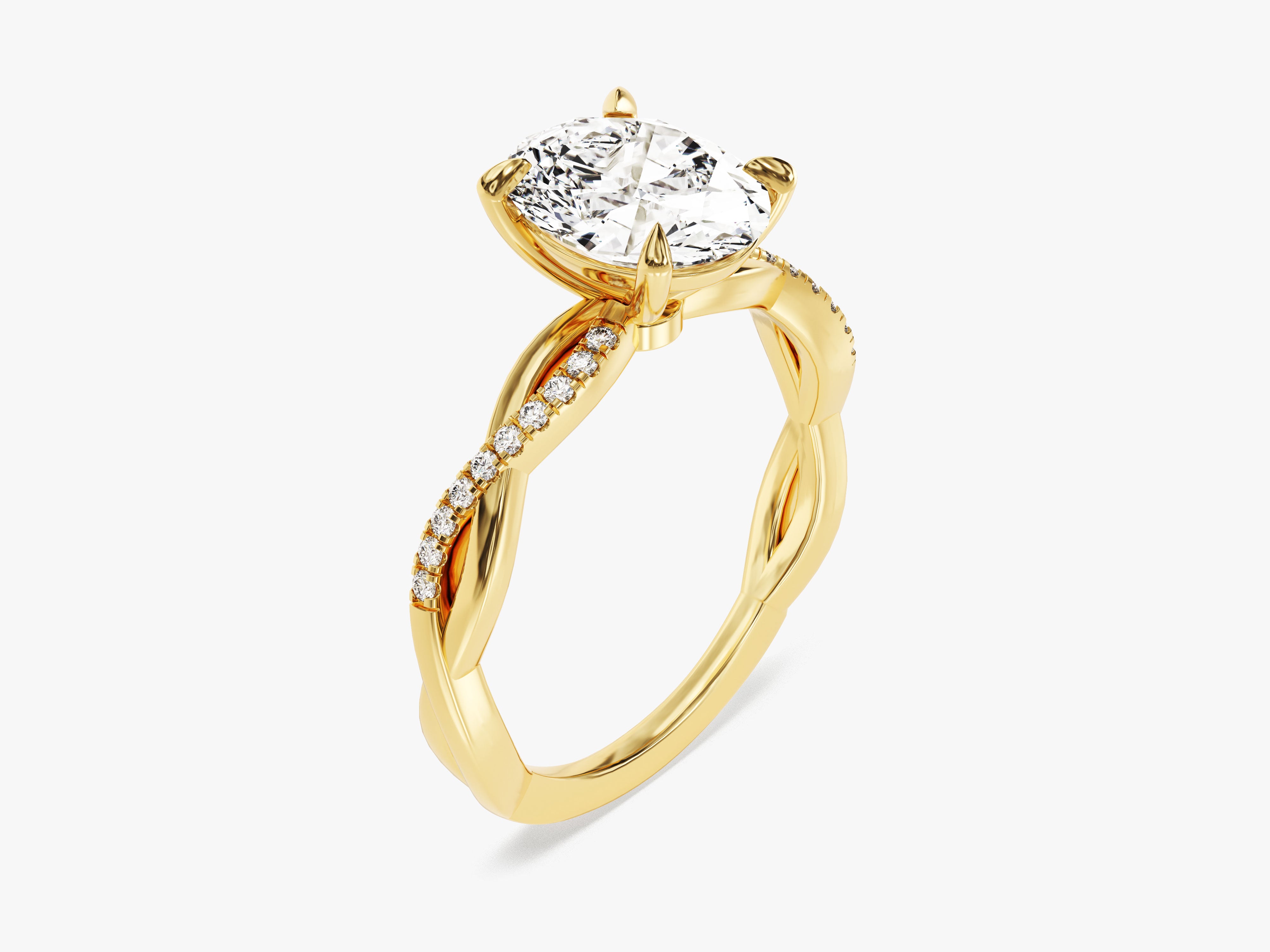 Gold diamond engagement ring with twisted band