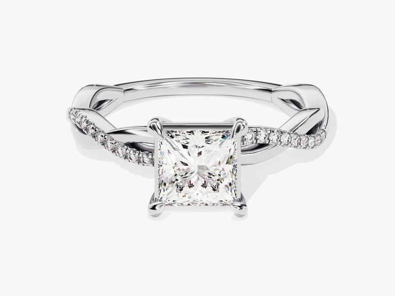 Princess Twisted Moissanite Engagement Ring with Pave Set Side Stones (1.00 CT)