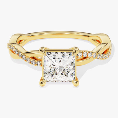 Princess Twisted Diamond Engagement Ring with Pave Set Side Stones (1.00 CT)