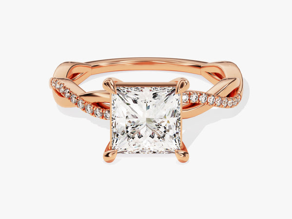 Rose gold twisted band princess cut diamond engagement ring
