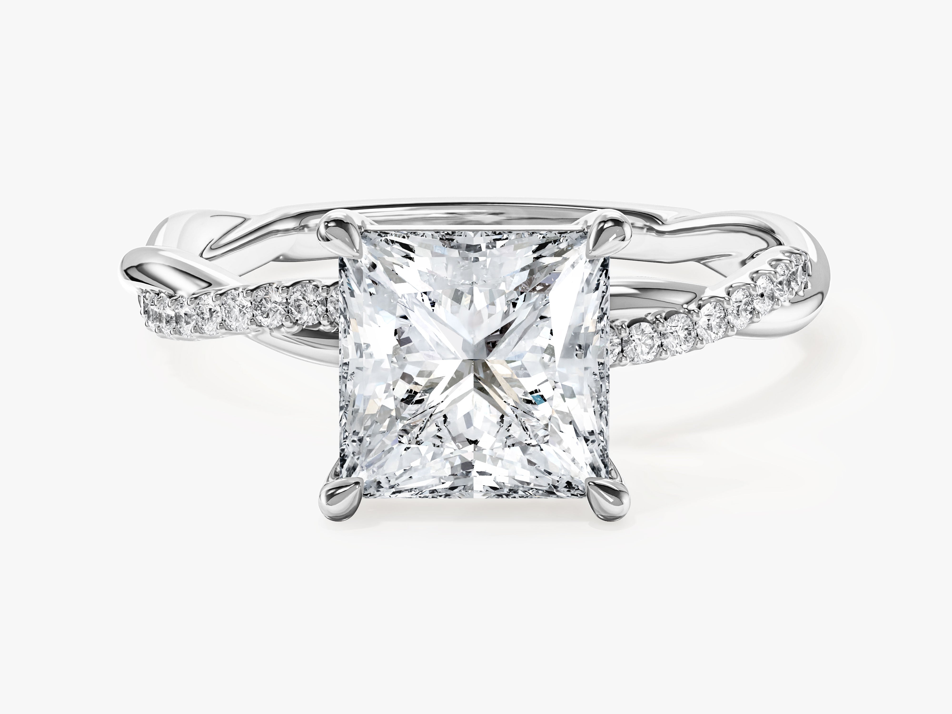 Princess Twisted Moissanite Engagement Ring with Pave Set Side Stones (2.00 CT)