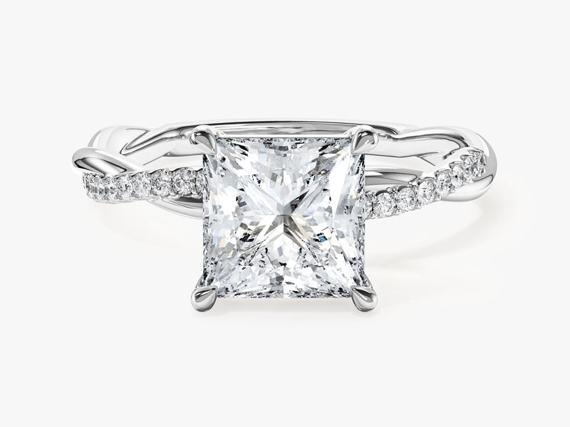 Princess Twisted Moissanite Engagement Ring with Pave Set Side Stones (2.00 CT)
