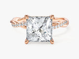 Princess Twisted Moissanite Engagement Ring with Pave Set Side Stones (3.00 CT)