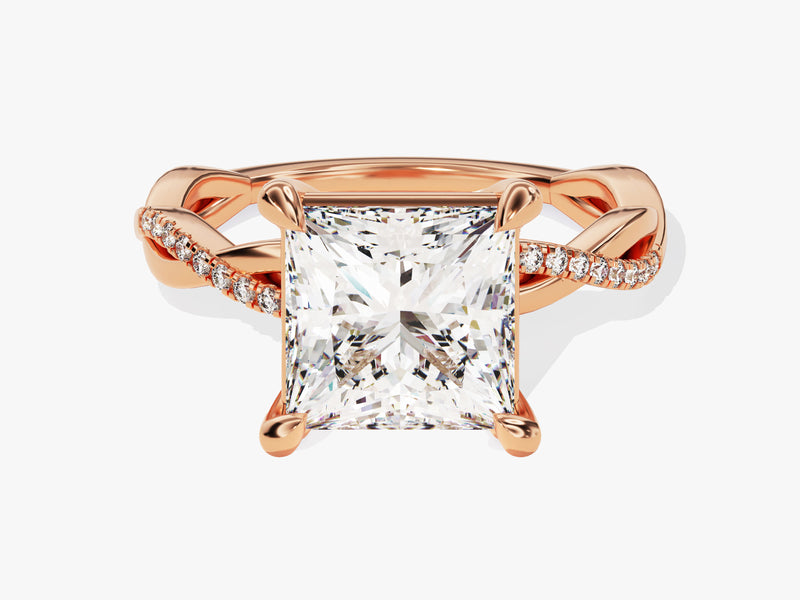 Princess Twisted Moissanite Engagement Ring with Pave Set Side Stones (3.00 CT)