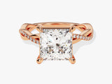 Princess cut diamond engagement ring with rose gold twisted band