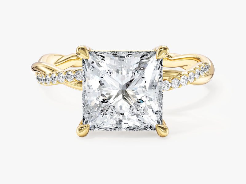 Princess Twisted Moissanite Engagement Ring with Pave Set Side Stones (3.00 CT)