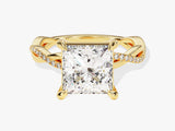 Gold princess cut diamond engagement ring with pave band