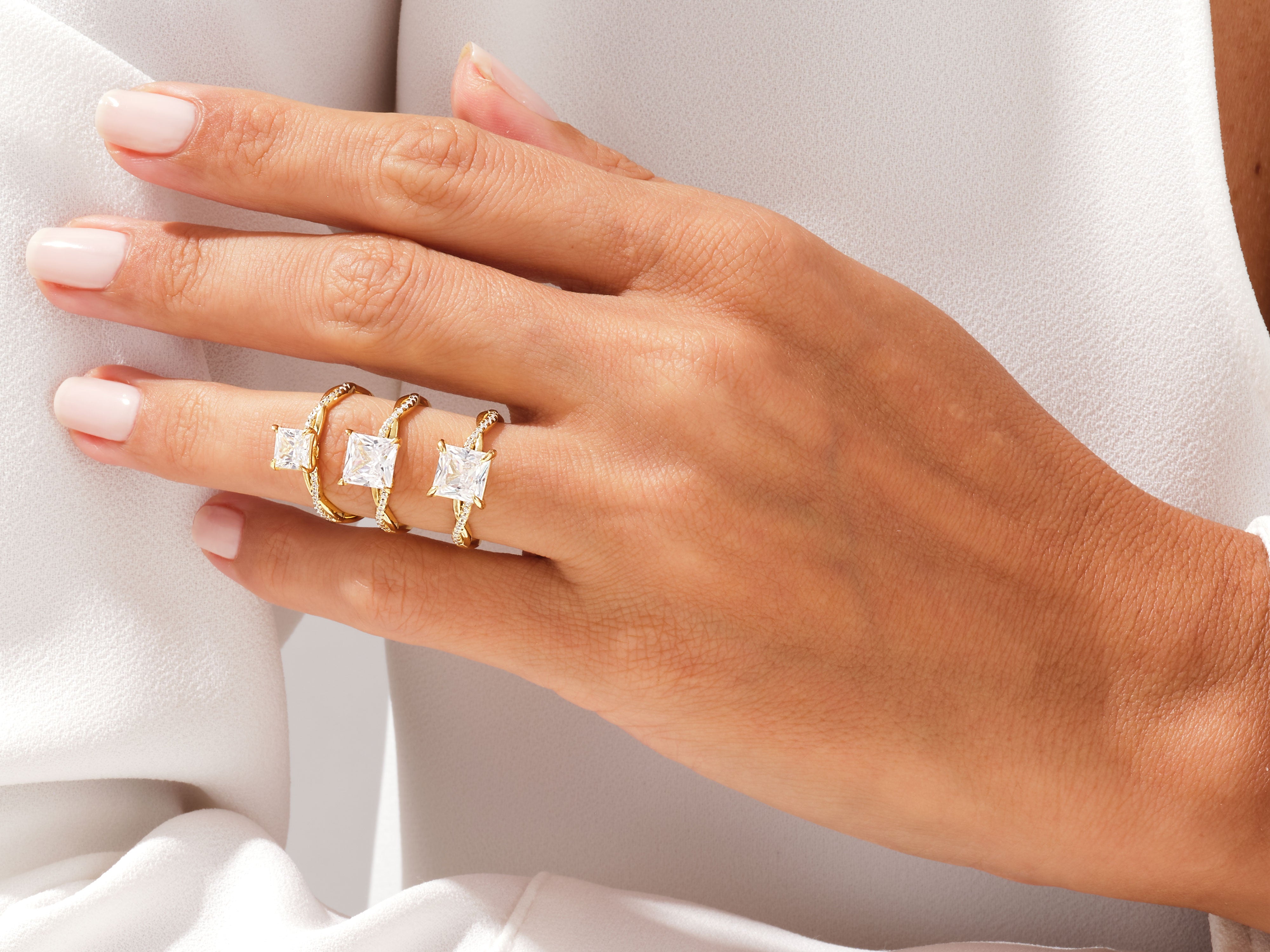 Princess Twisted Diamond Engagement Ring with Pave Set Side Stones (1.50 CT)