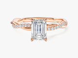 Emerald Twisted Lab Grown Diamond Engagement Ring with Pave Set Side Stones (1.00 CT)