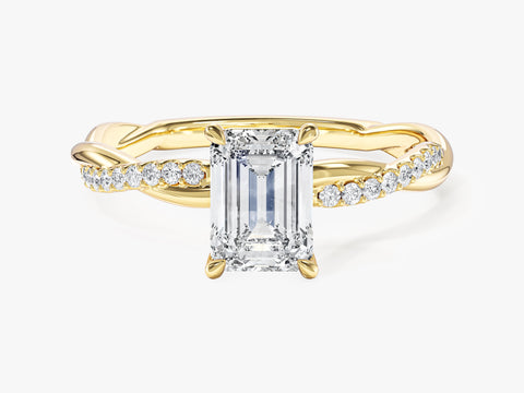 Emerald Twisted Moissanite Engagement Ring with Pave Set Side Stones (1.00 CT)