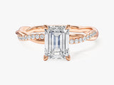Emerald Twisted Lab Grown Diamond Engagement Ring with Pave Set Side Stones (1.50 CT)