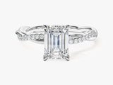 Emerald Twisted Lab Grown Diamond Engagement Ring with Pave Set Side Stones (1.50 CT)
