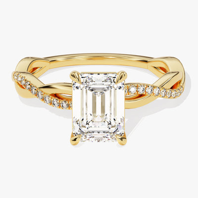 Emerald Twisted Lab Grown Diamond Engagement Ring with Pave Set Side Stones (1.50 CT)