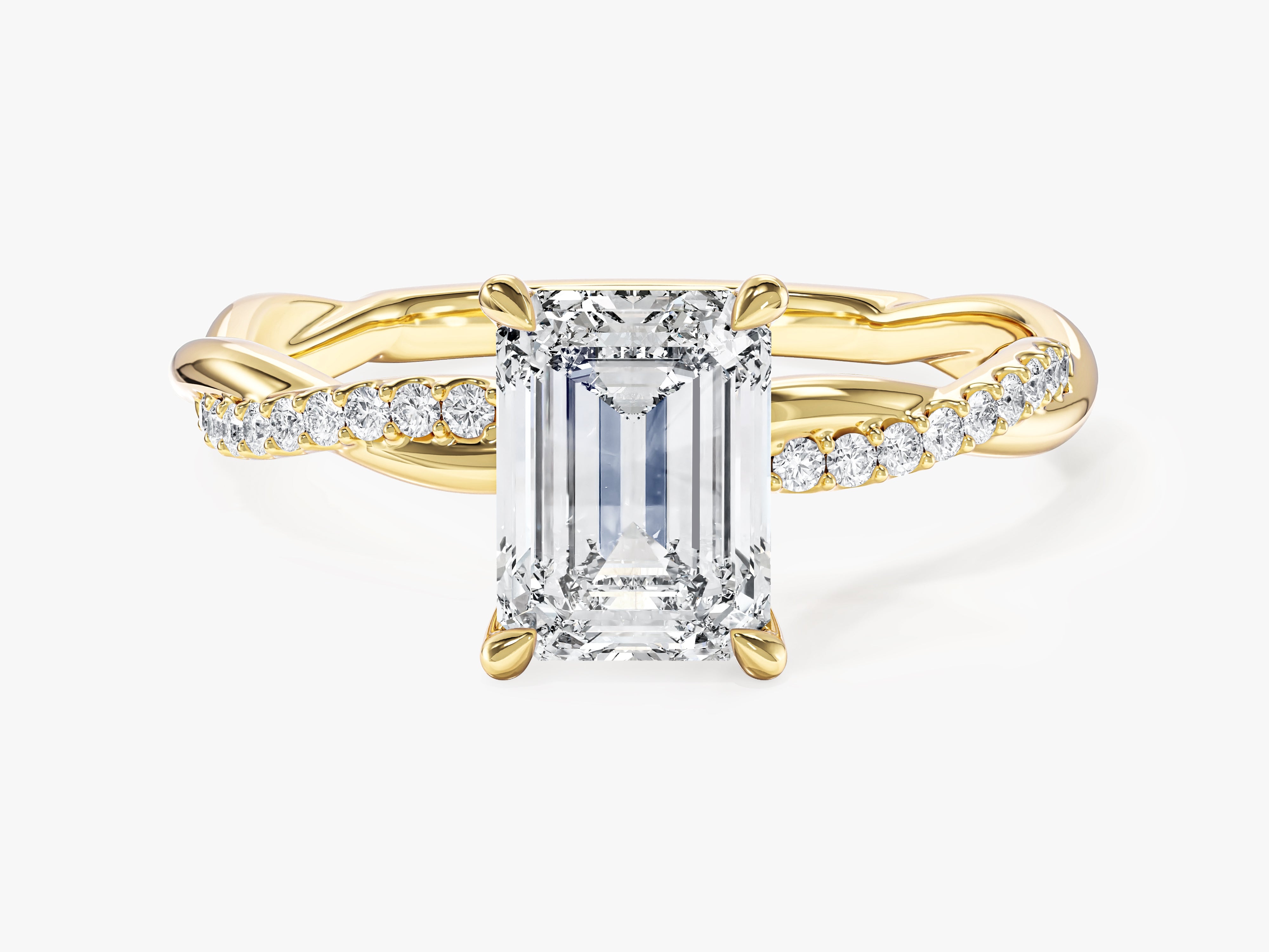 Emerald Twisted Lab Grown Diamond Engagement Ring with Pave Set Side Stones (1.50 CT)