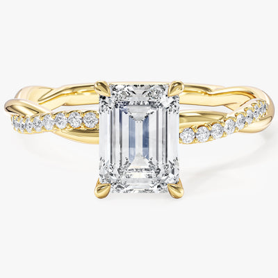 Emerald Twisted Lab Grown Diamond Engagement Ring with Pave Set Side Stones (1.50 CT)