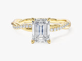 Emerald Twisted Lab Grown Diamond Engagement Ring with Pave Set Side Stones (1.50 CT)