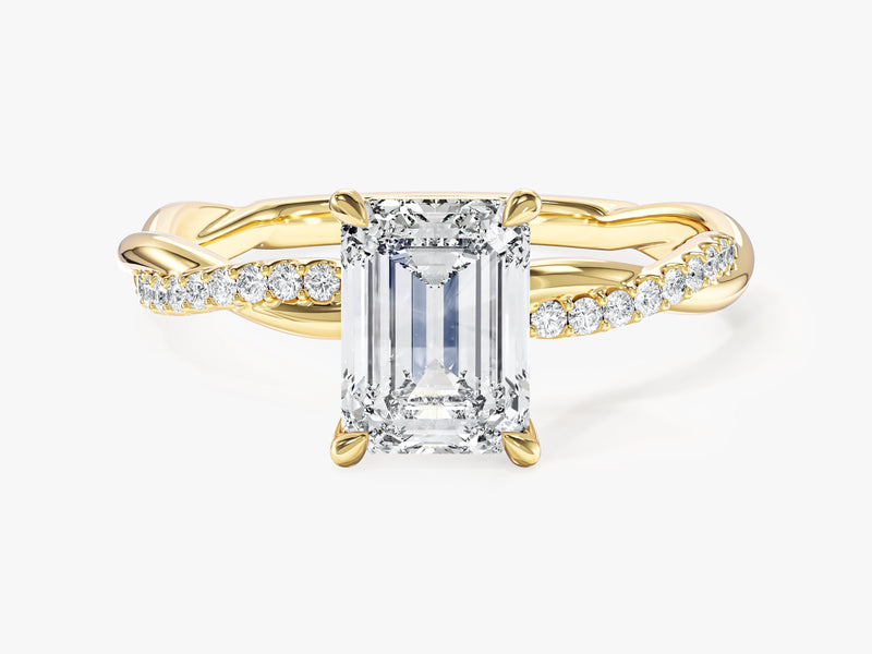 Emerald Twisted Lab Grown Diamond Engagement Ring with Pave Set Side Stones (1.50 CT)