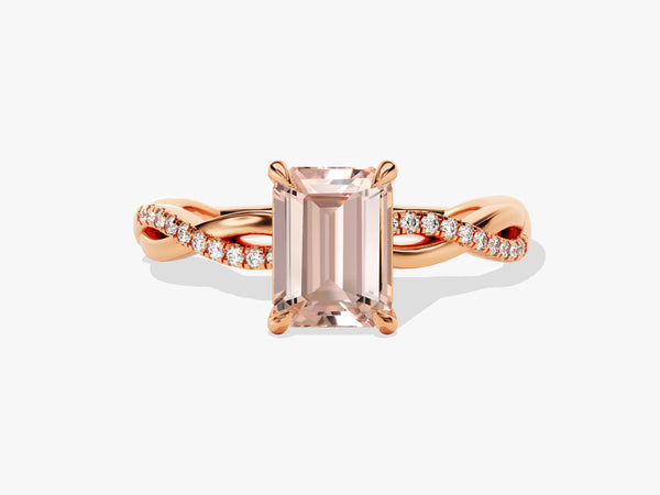 Emerald cut morganite ring with diamond band