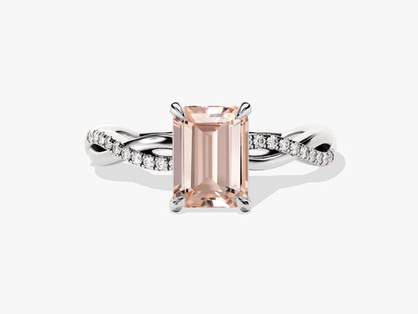 Emerald cut morganite ring with diamond band jewelry
