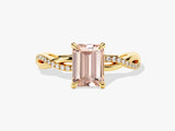 Twisted Emerald Cut Peach Morganite Engagement Ring with Sidestones