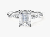 Emerald Twisted Lab Grown Diamond Engagement Ring with Pave Set Side Stones (2.00 CT)