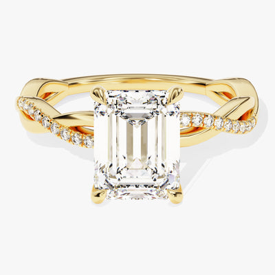 Emerald Twisted Moissanite Engagement Ring with Pave Set Side Stones (2.00 CT)