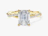 Emerald Twisted Lab Grown Diamond Engagement Ring with Pave Set Side Stones (2.00 CT)