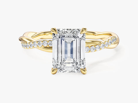 Emerald Twisted Moissanite Engagement Ring with Pave Set Side Stones (2.00 CT)