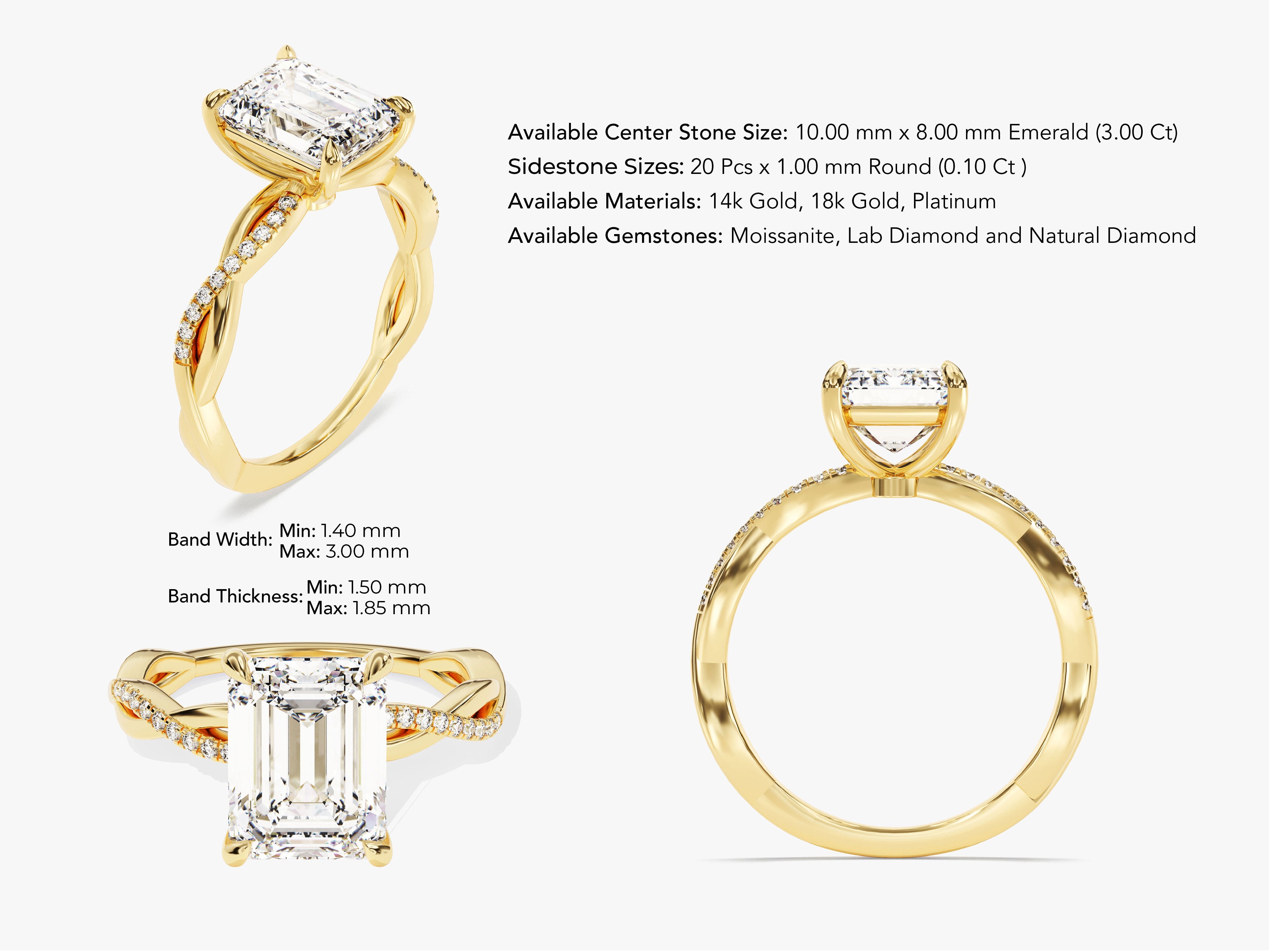 Emerald cut diamond engagement ring with twisted band