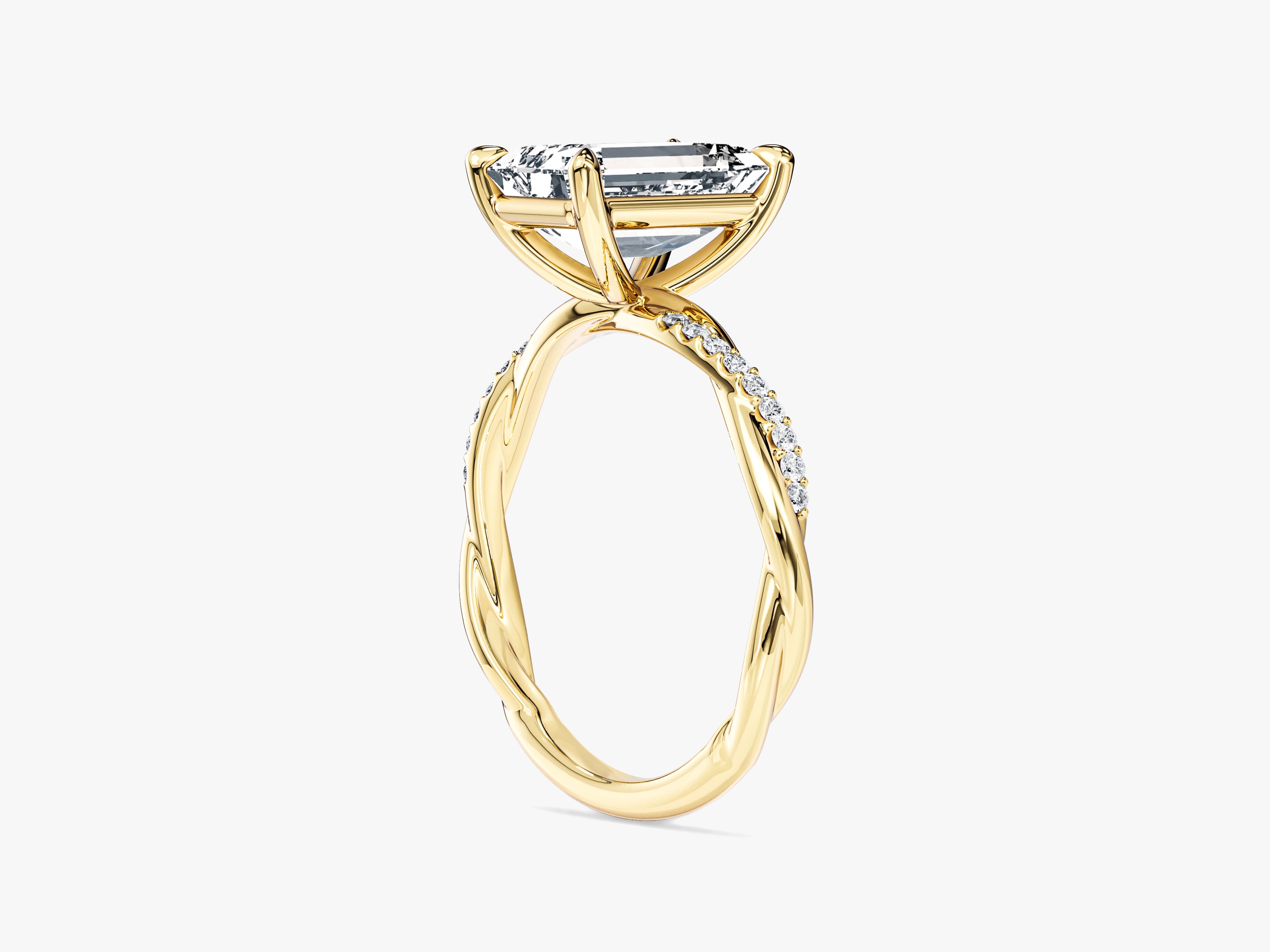 Emerald Twisted Moissanite Engagement Ring with Pave Set Side Stones (3.00 CT)