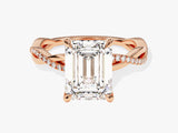 Emerald Twisted Moissanite Engagement Ring with Pave Set Side Stones (3.00 CT)