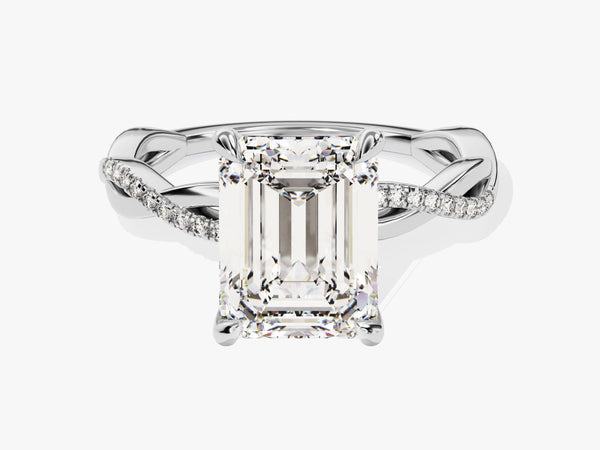 Emerald cut diamond ring with pavé band