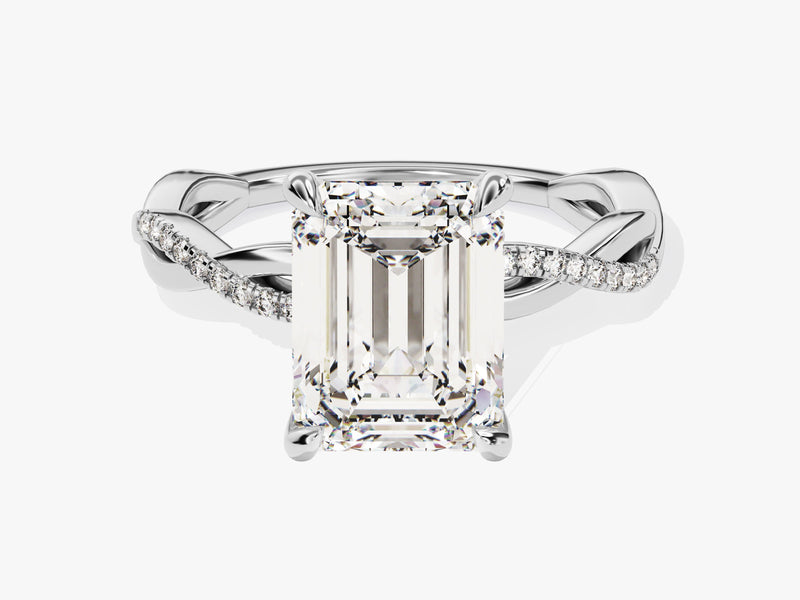 Emerald cut diamond ring with pavé band