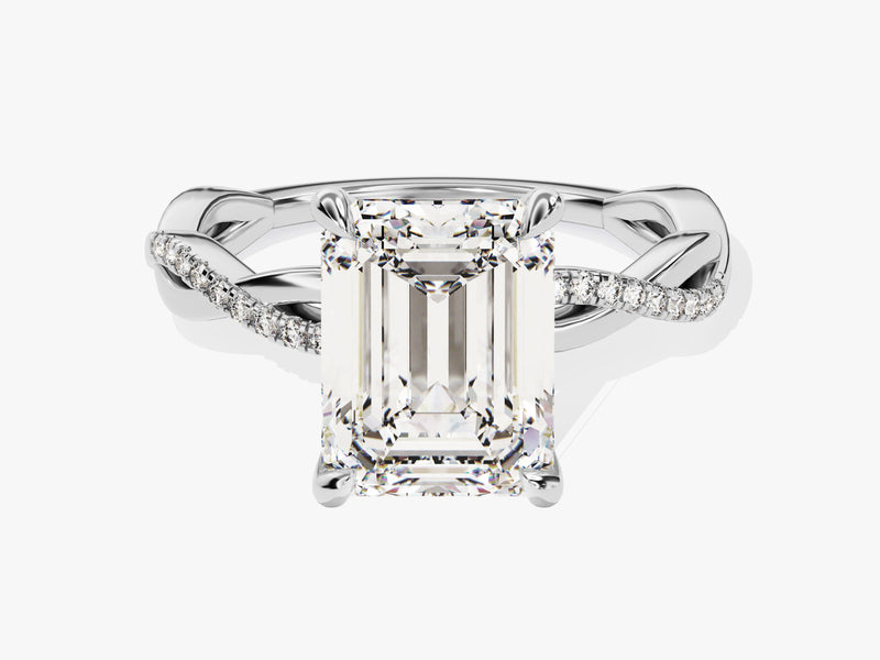 Emerald Twisted Moissanite Engagement Ring with Pave Set Side Stones (3.00 CT)