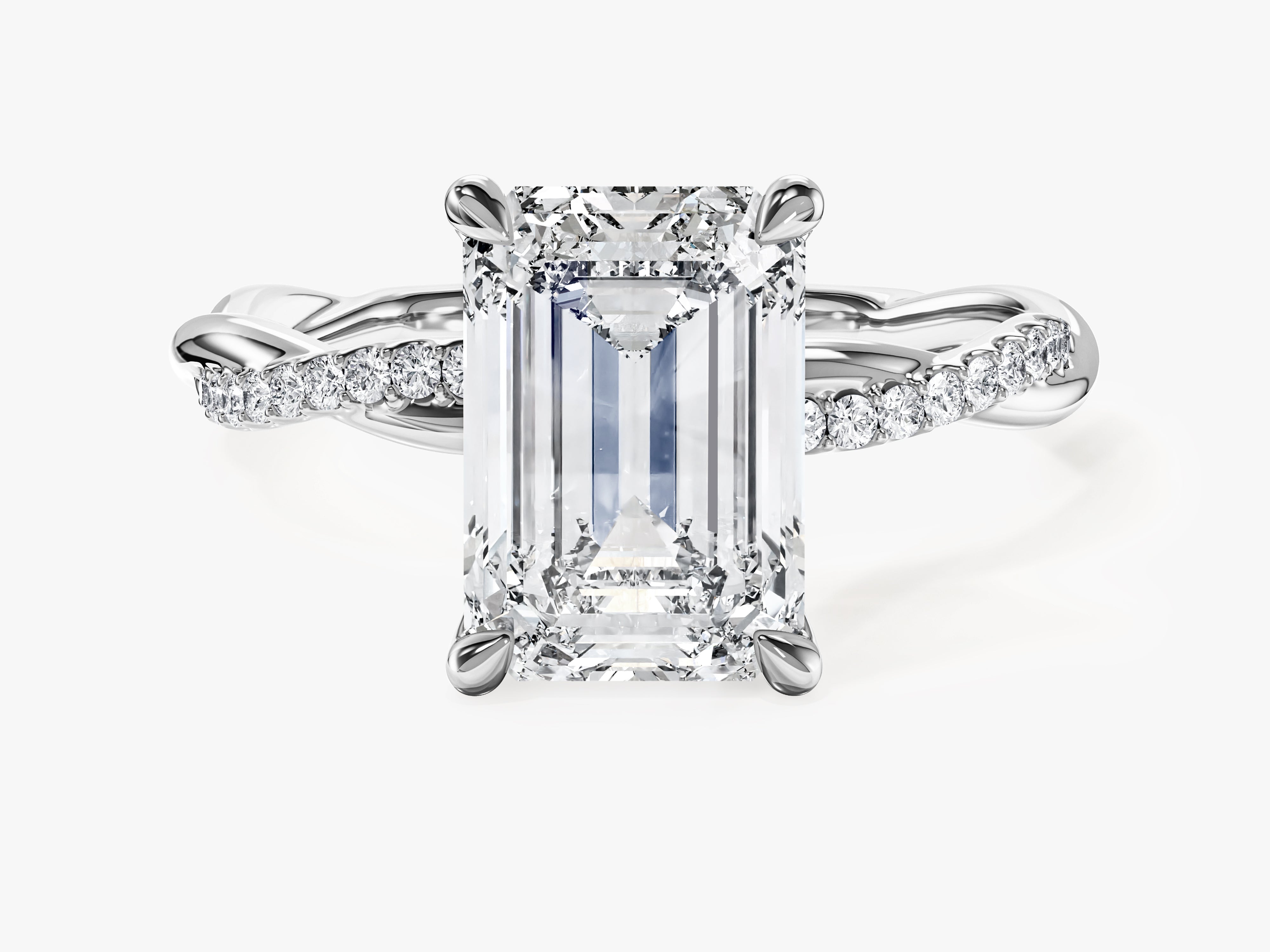 Emerald Twisted Moissanite Engagement Ring with Pave Set Side Stones (3.00 CT)