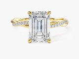 Emerald Twisted Lab Grown Diamond Engagement Ring with Pave Set Side Stones (3.00 CT)