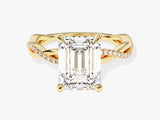 Emerald Twisted Moissanite Engagement Ring with Pave Set Side Stones (3.00 CT)