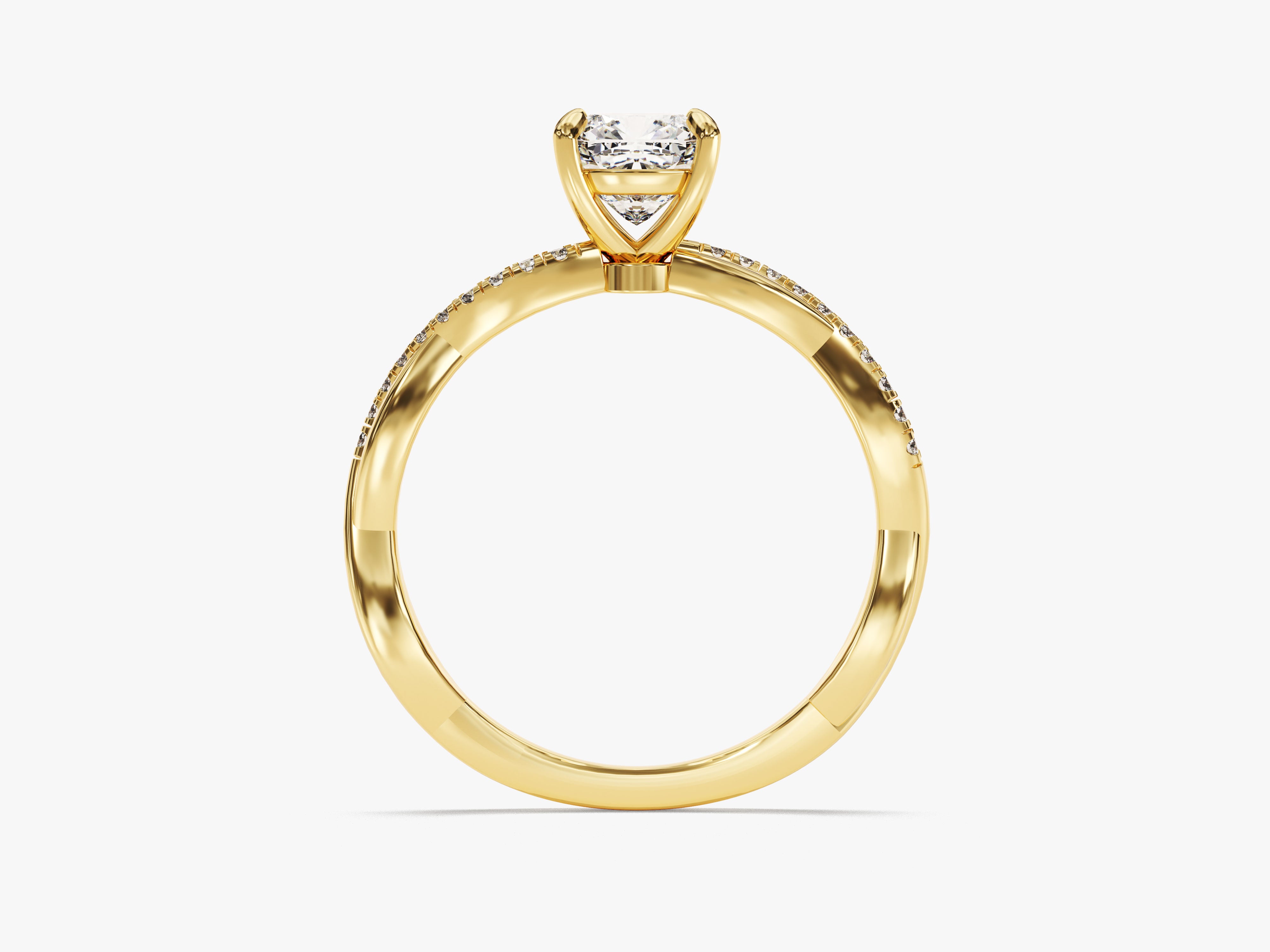 Gold diamond engagement ring with princess cut center stone