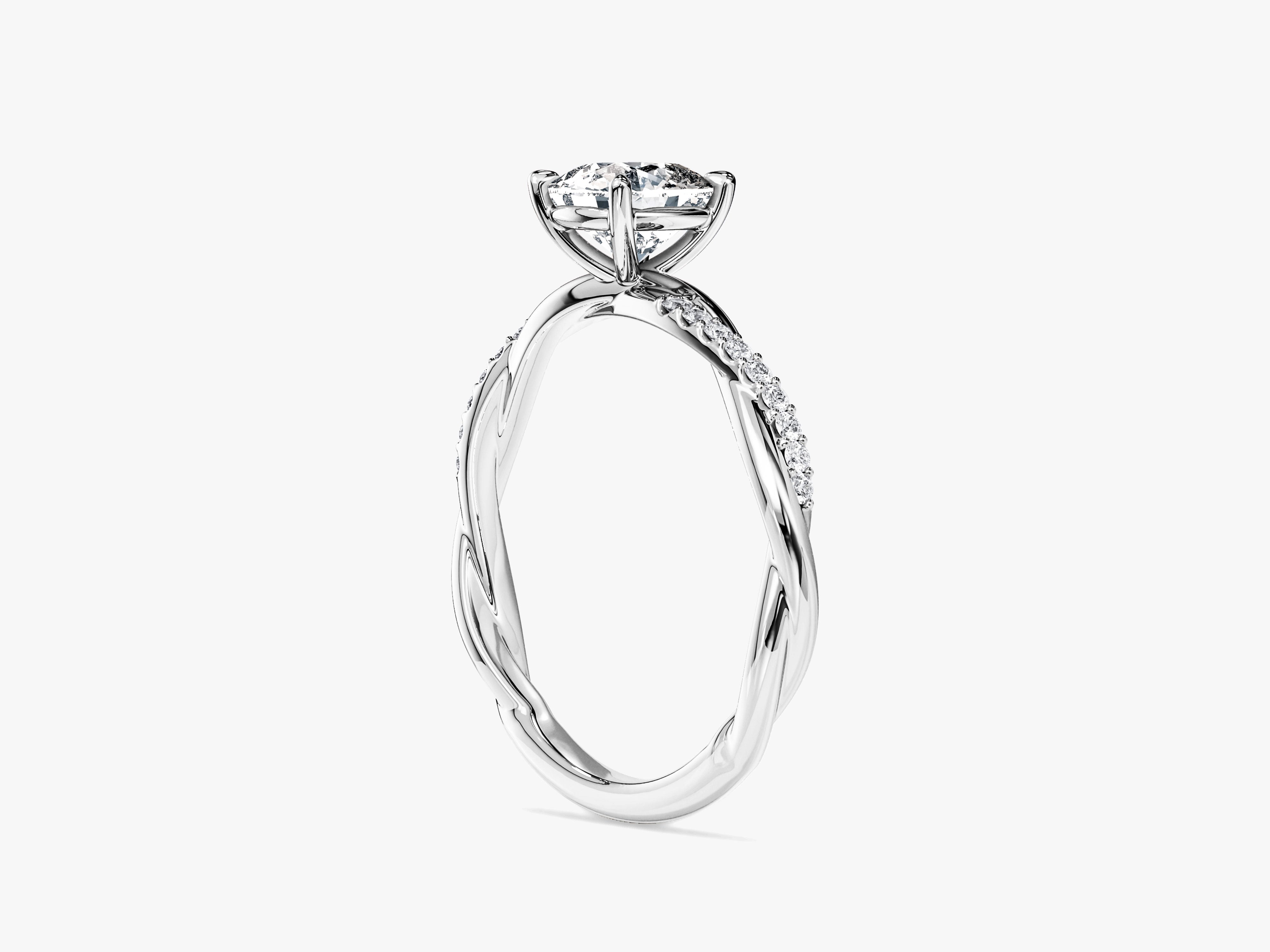 Cushion Twisted Lab Grown Diamond Engagement Ring with Pave Set Side Stones (1.00 CT)