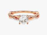 Cushion Twisted Moissanite Engagement Ring with Pave Set Side Stones (1.00 CT)
