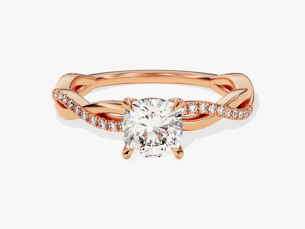 Rose gold diamond engagement ring with twisted band