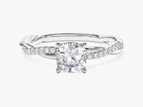 Cushion Twisted Lab Grown Diamond Engagement Ring with Pave Set Side Stones (1.00 CT)