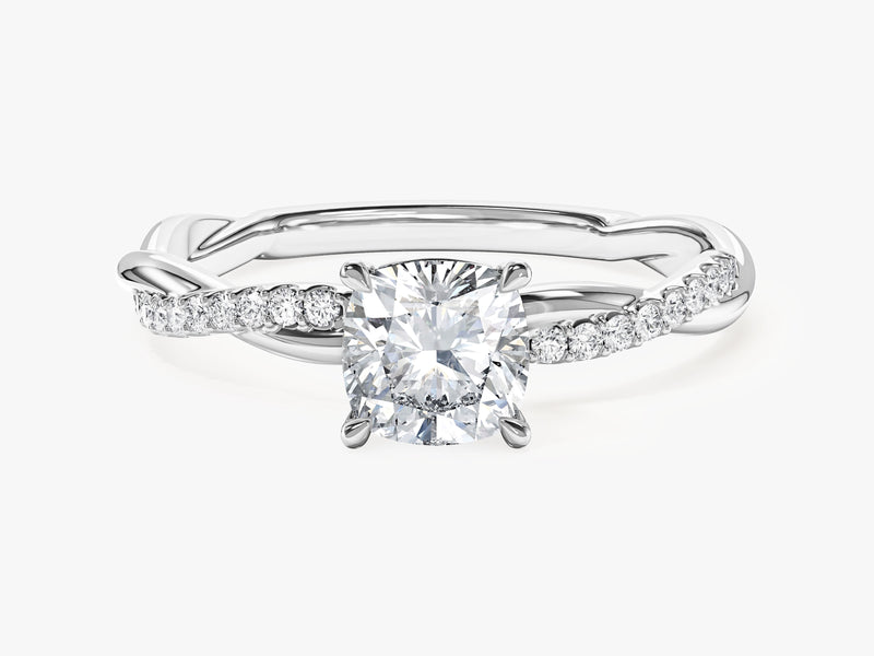 Cushion Twisted Moissanite Engagement Ring with Pave Set Side Stones (1.00 CT)