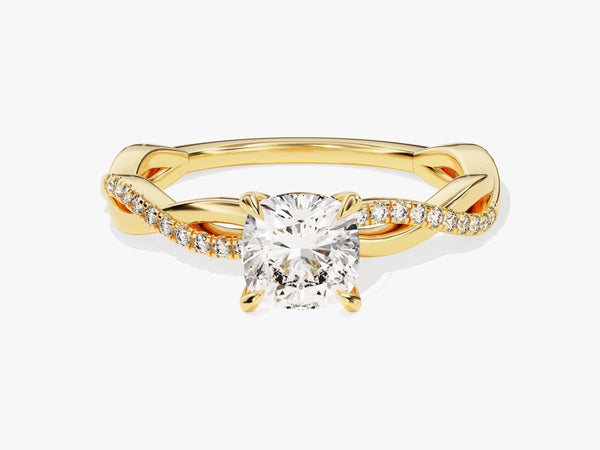 Cushion Twisted Diamond Engagement Ring with Pave Set Side Stones (1.00 CT)